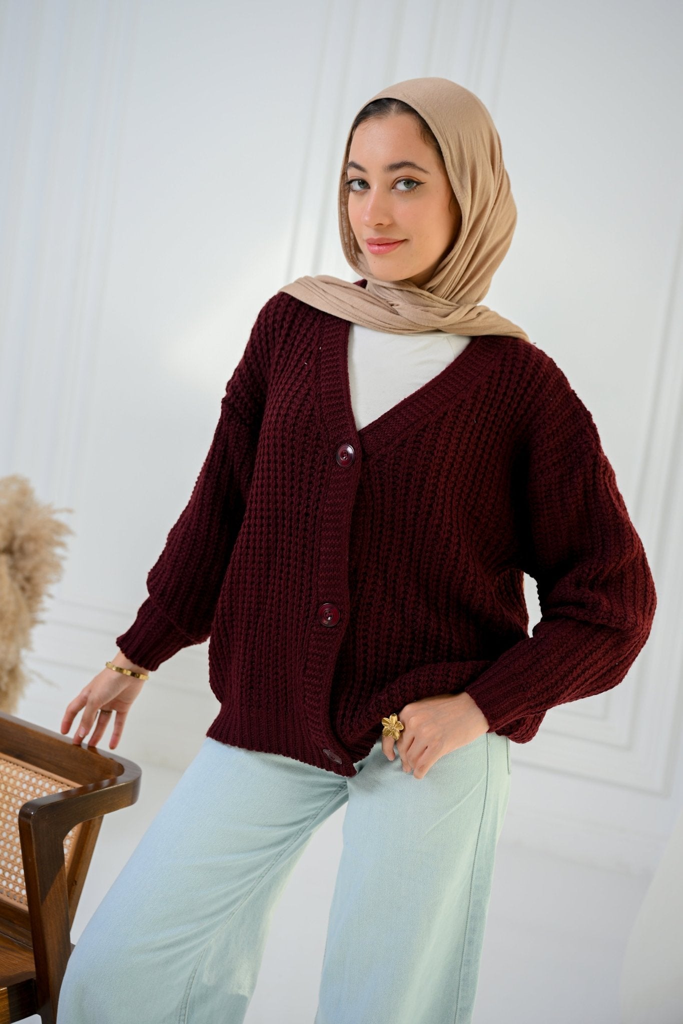 Burgundy Golden Ease Cardigan - ATHWAB
