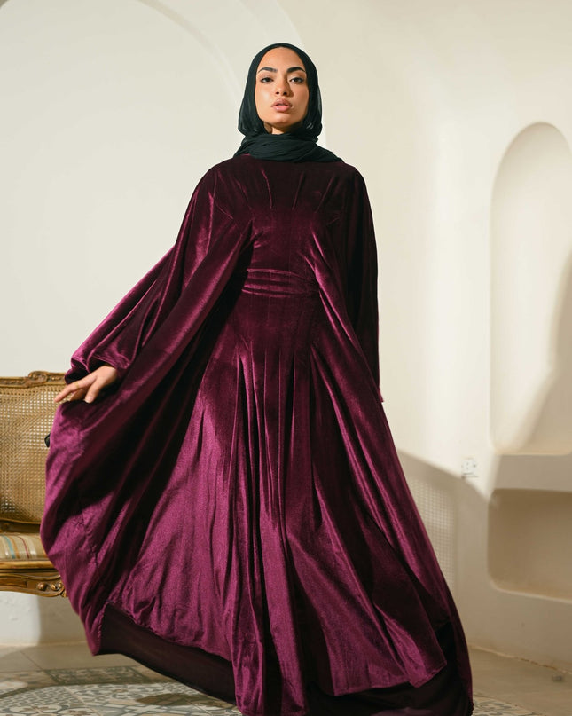 Burgundy Noor Velvet Abaya - ATHWAB