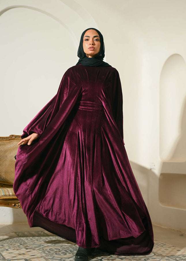 Burgundy Noor Velvet Abaya - ATHWAB