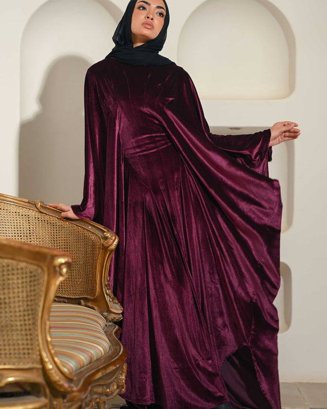 Burgundy Noor Velvet Abaya - ATHWAB