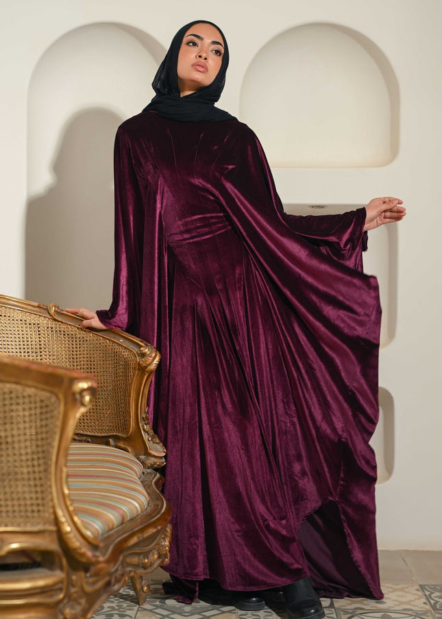 Burgundy Noor Velvet Abaya - ATHWAB