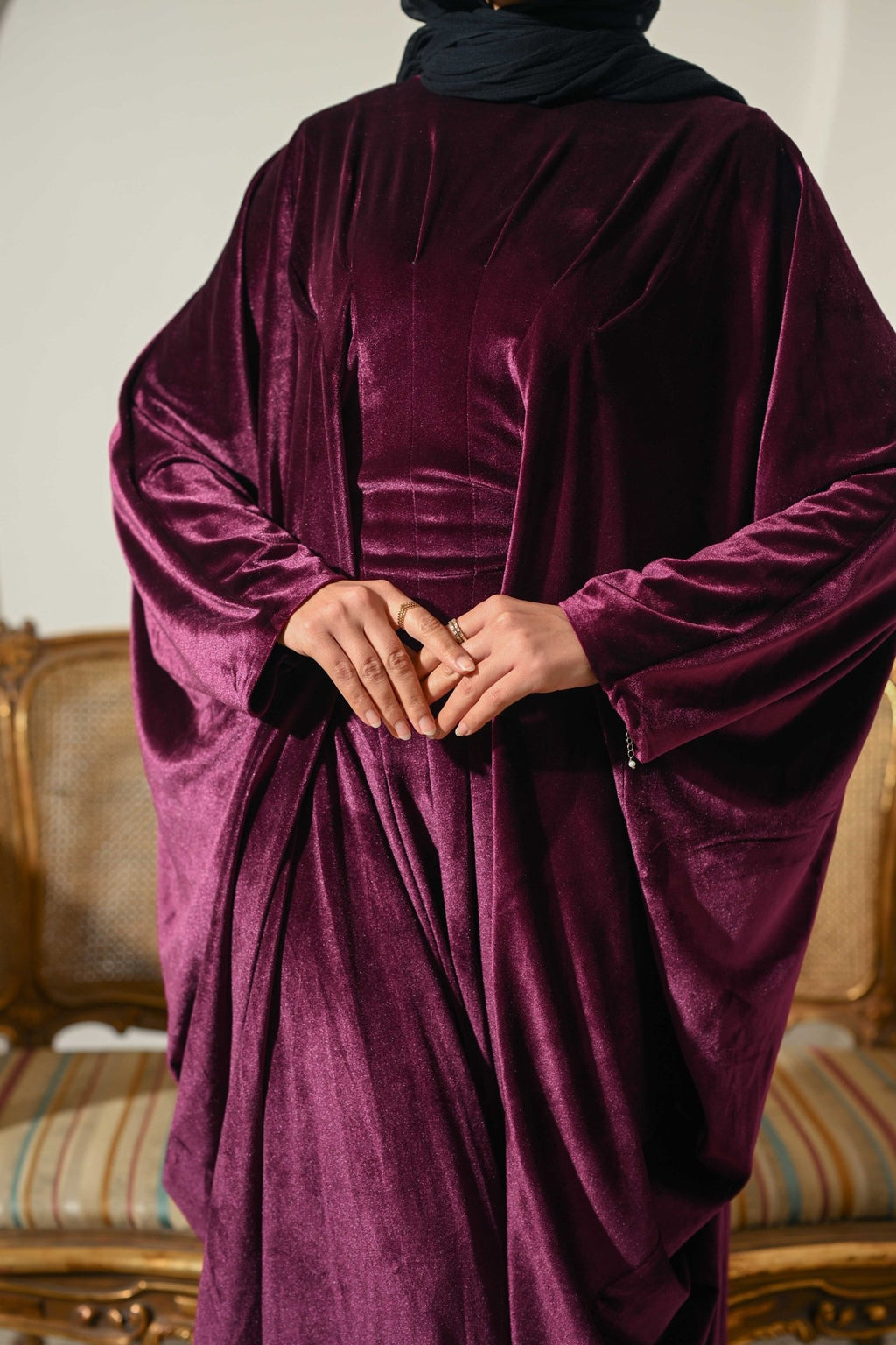 Burgundy Noor Velvet Abaya - ATHWAB