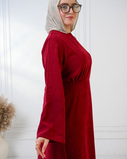 Burgundy Velvet Charm Dress - ATHWAB