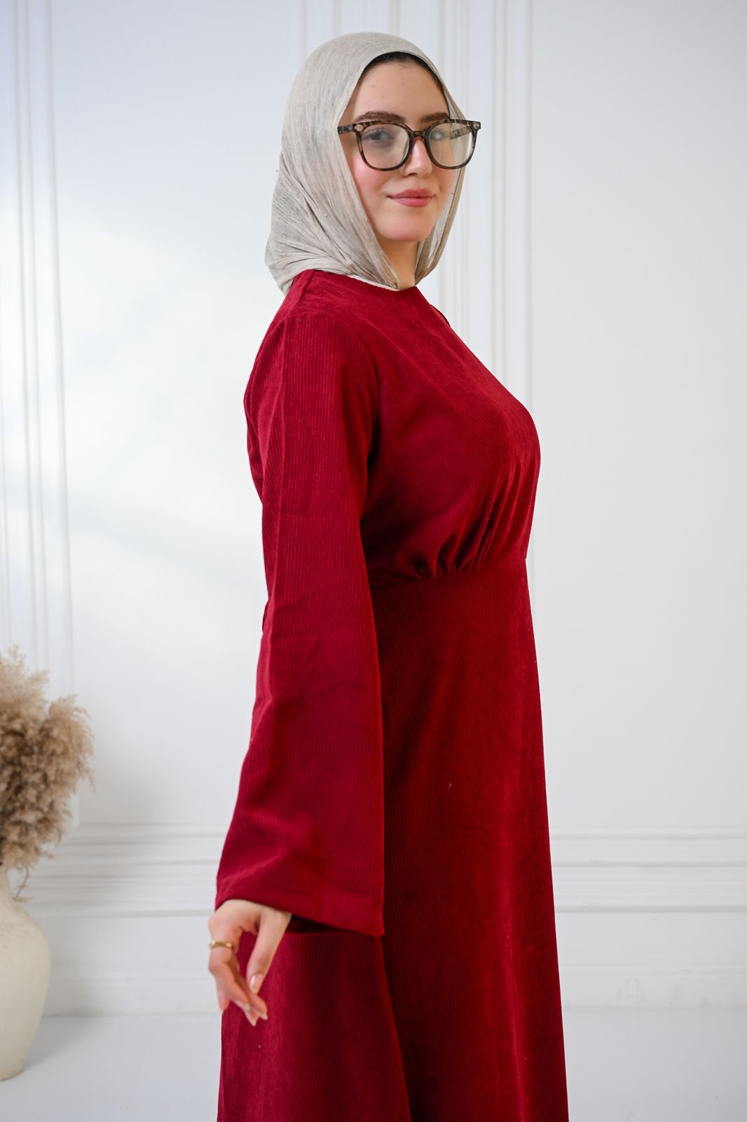 Burgundy Velvet Charm Dress - ATHWAB