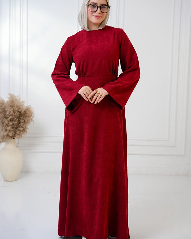 Burgundy Velvet Charm Dress - ATHWAB
