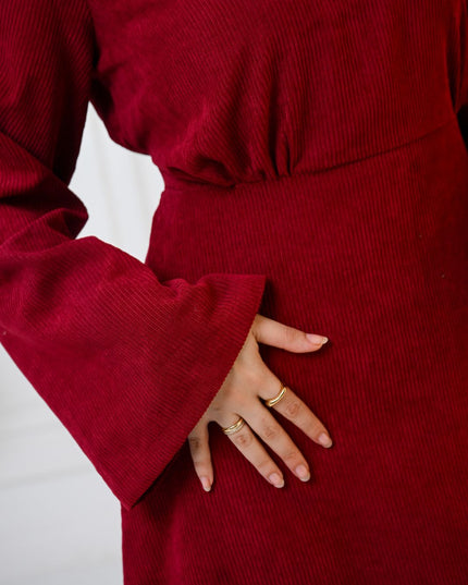 Burgundy Velvet Charm Dress - ATHWAB