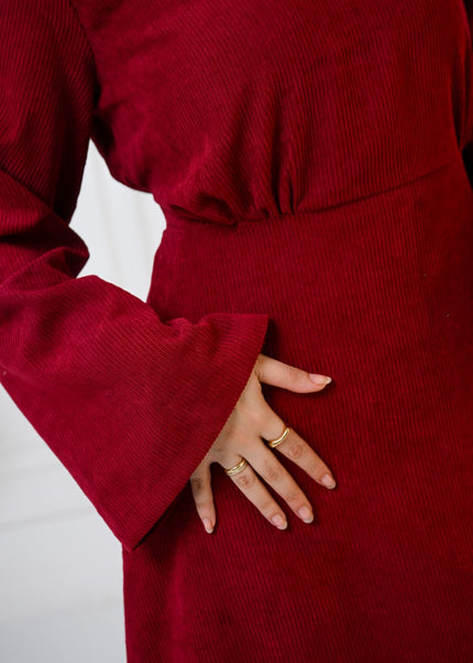 Burgundy Velvet Charm Dress - ATHWAB