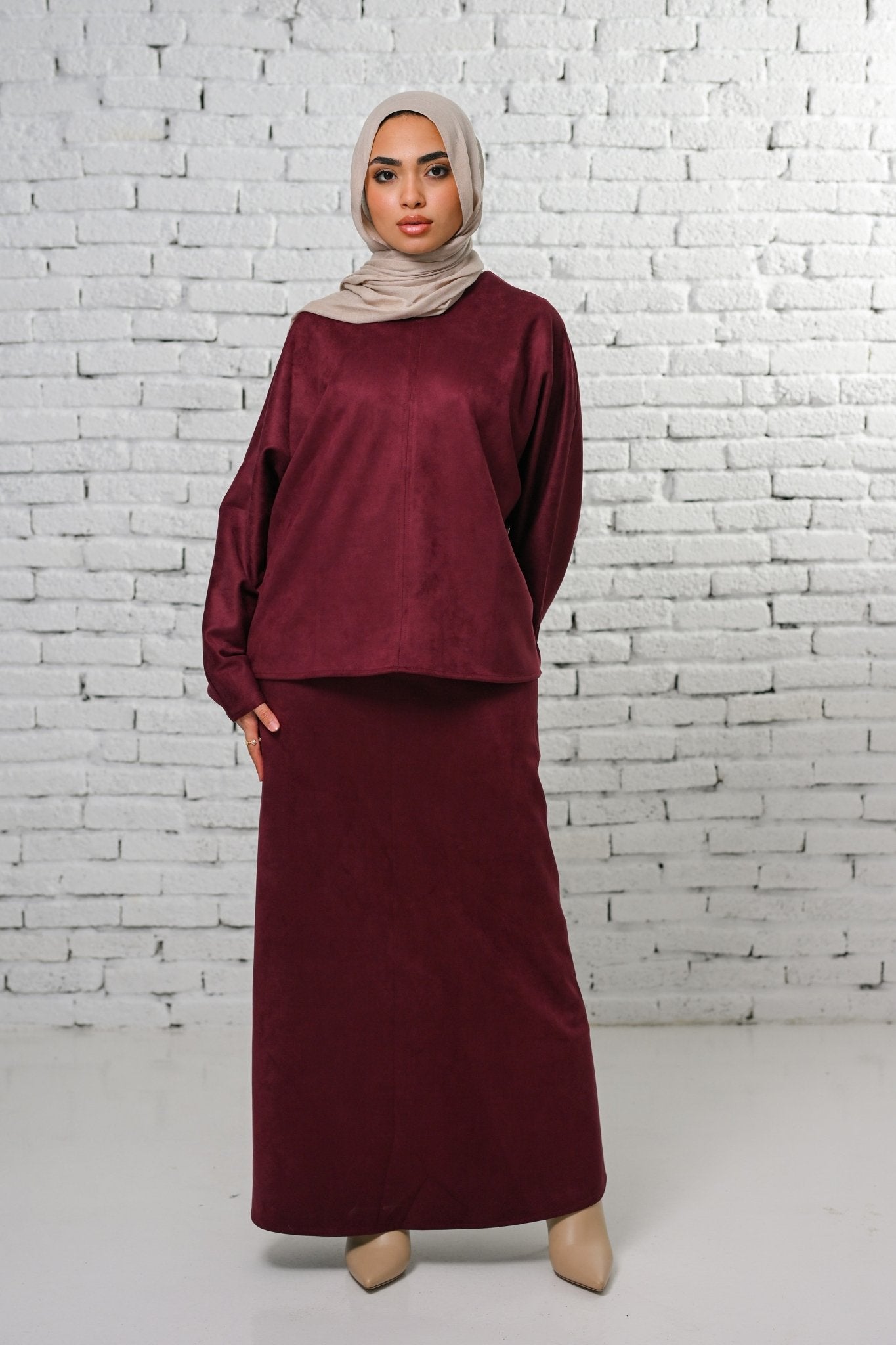 Burgundy Velvet Grace Set - ATHWAB