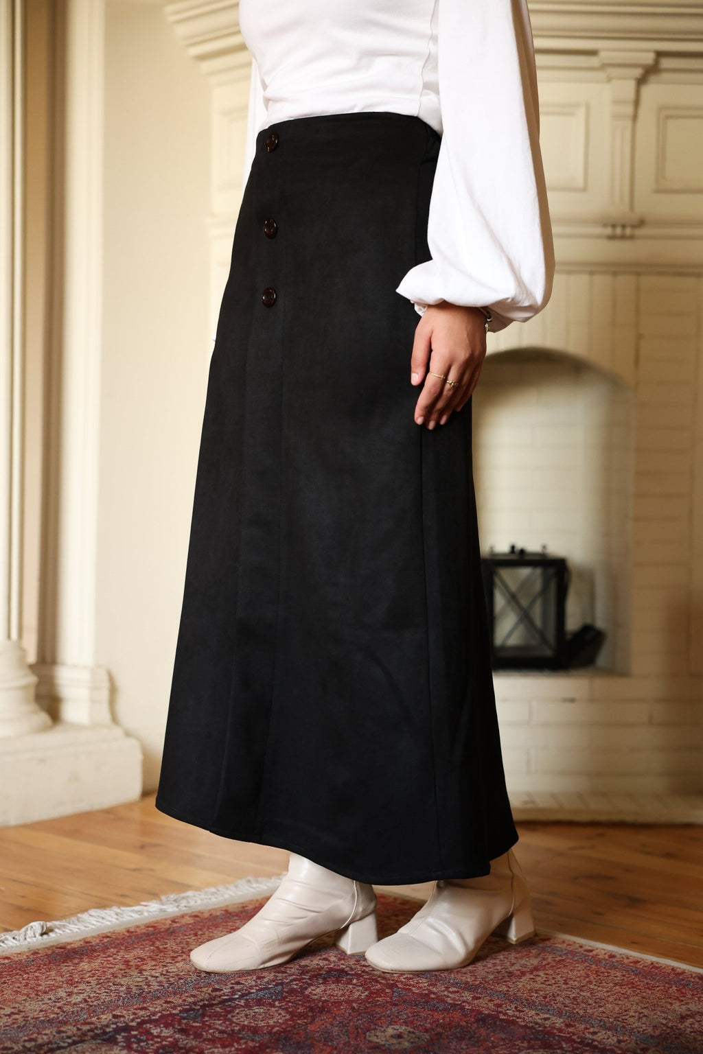 Button Suede Skirt - ATHWAB