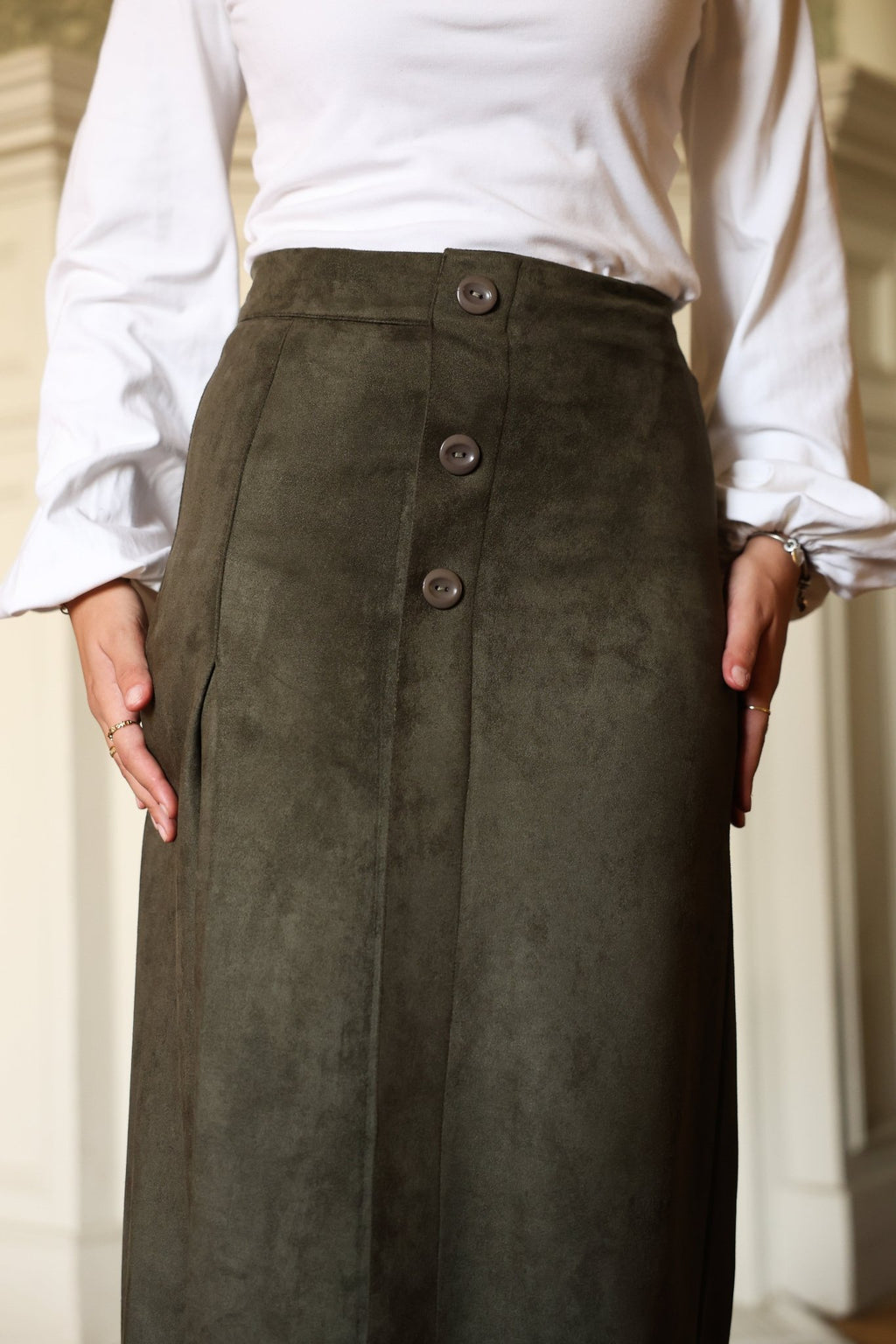 Button Suede Skirt - ATHWAB