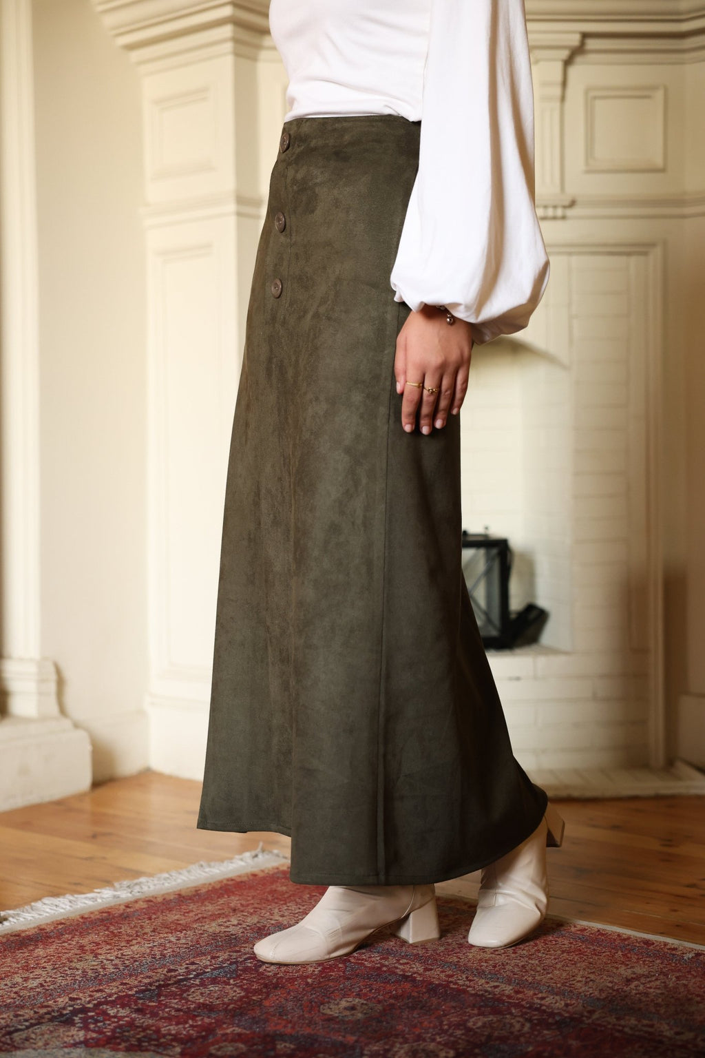 Button Suede Skirt - ATHWAB