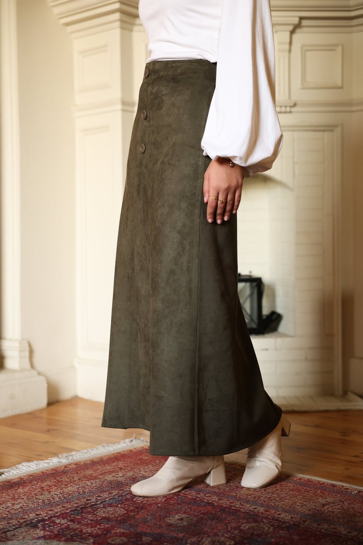 Button Suede Skirt - ATHWAB