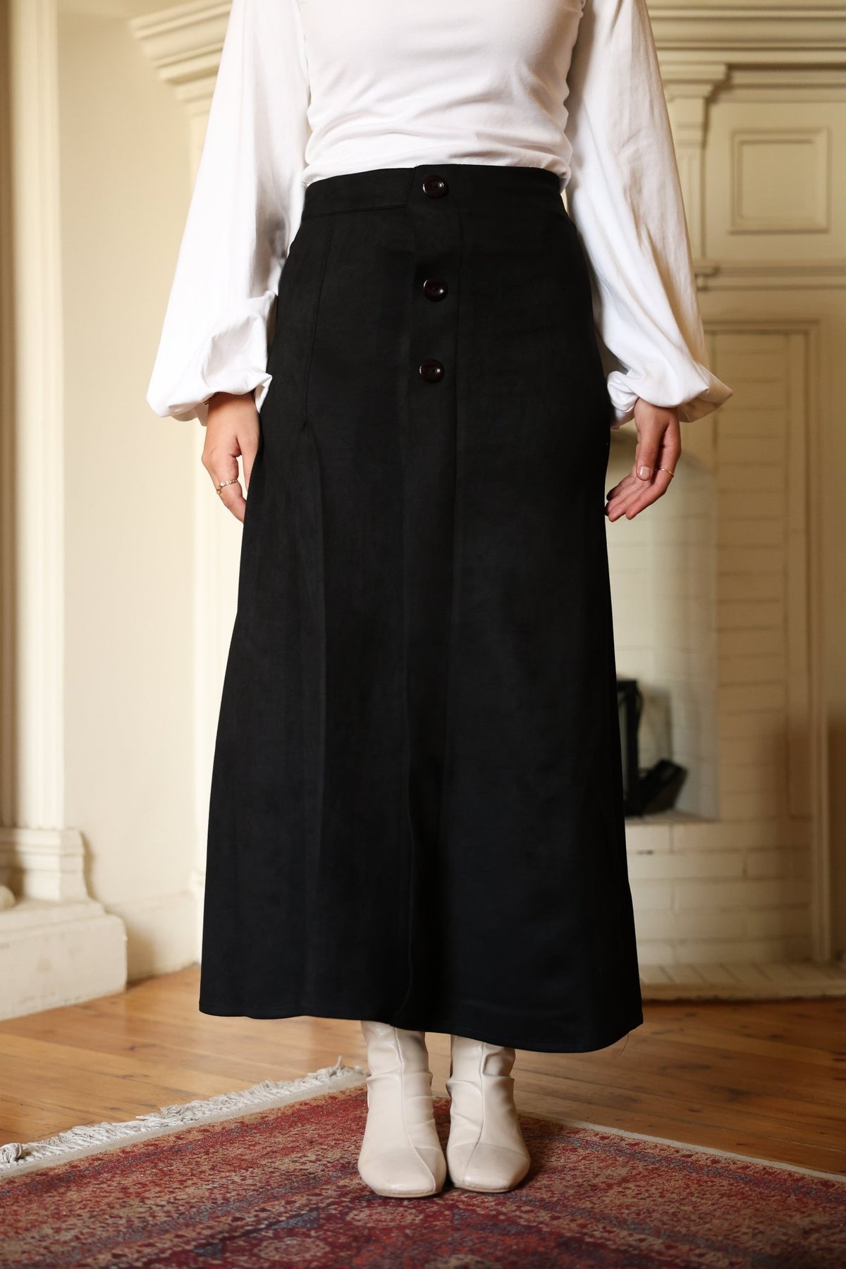 Button Suede Skirt - ATHWAB