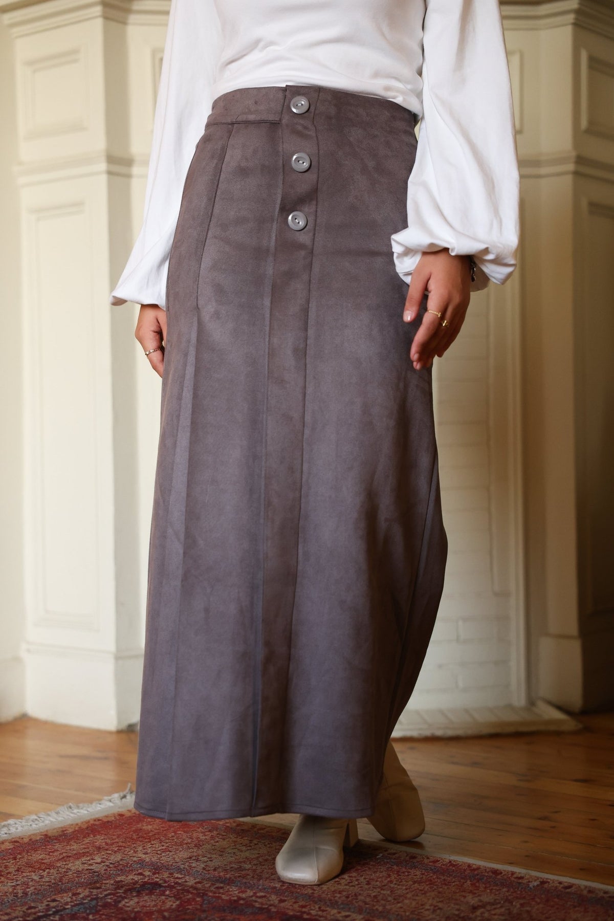Button Suede Skirt - ATHWAB