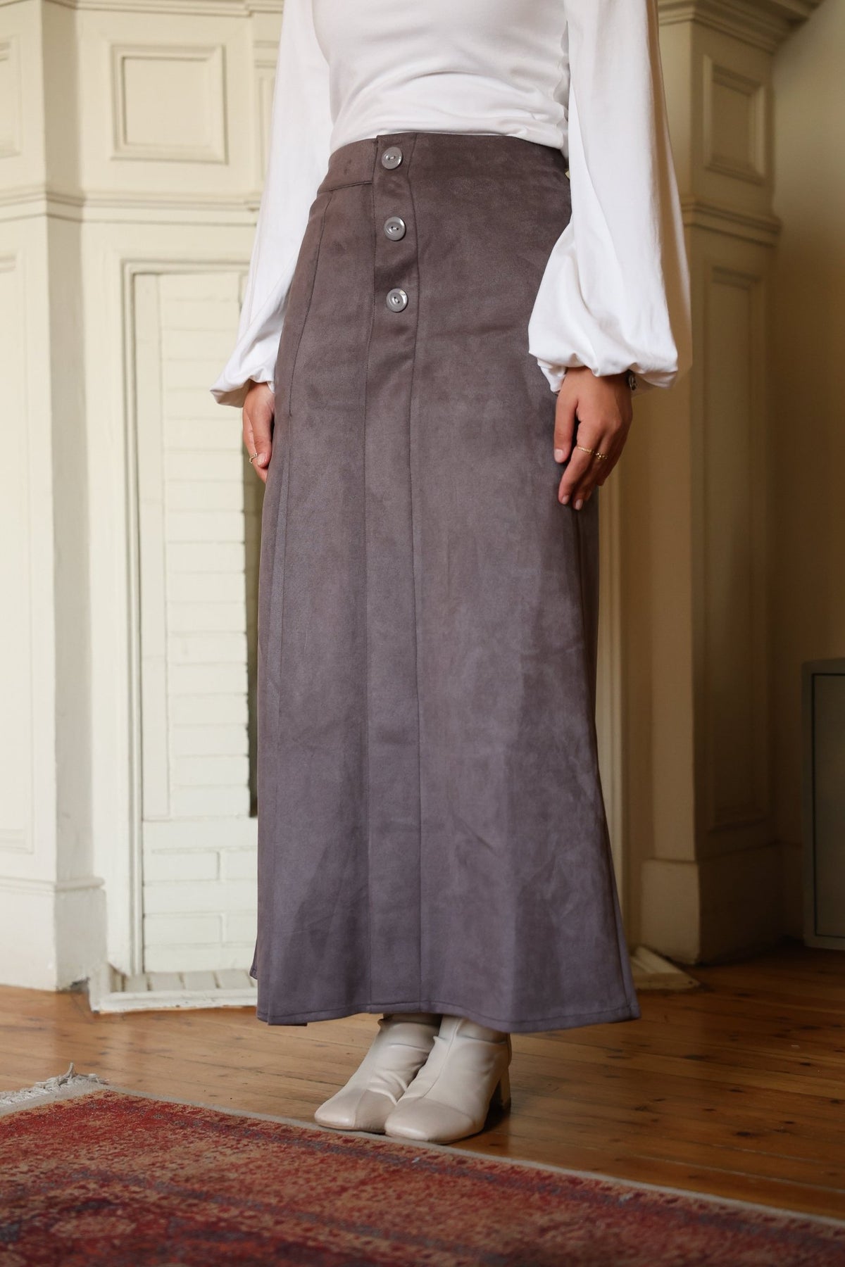 Button Suede Skirt - ATHWAB
