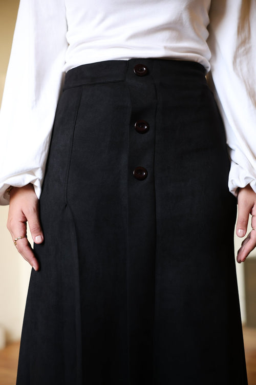 Button Suede Skirt - ATHWAB