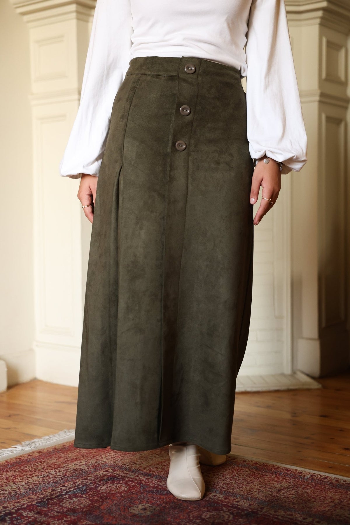 Button Suede Skirt - ATHWAB