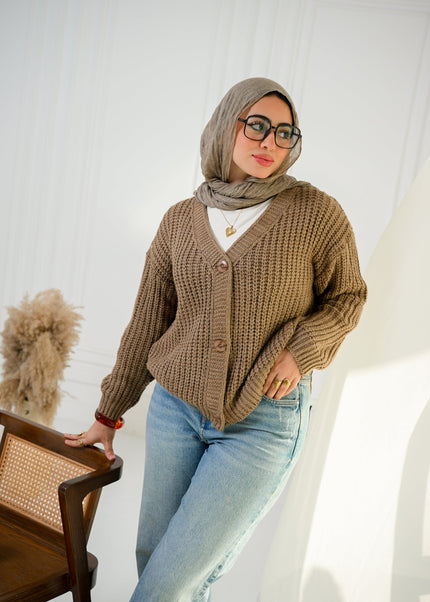 Coffee Golden Ease Cardigan - ATHWAB
