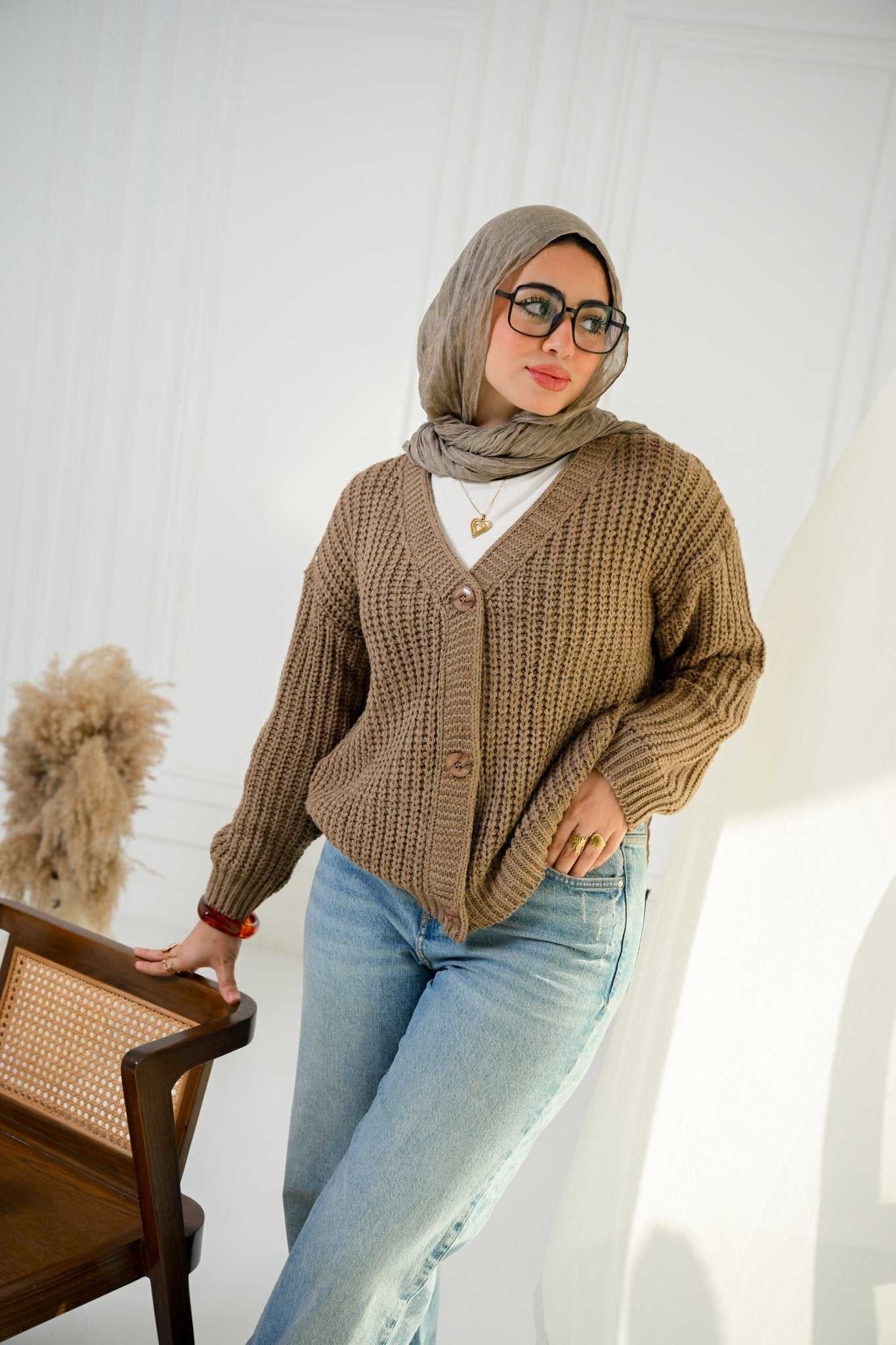 Coffee Golden Ease Cardigan - ATHWAB