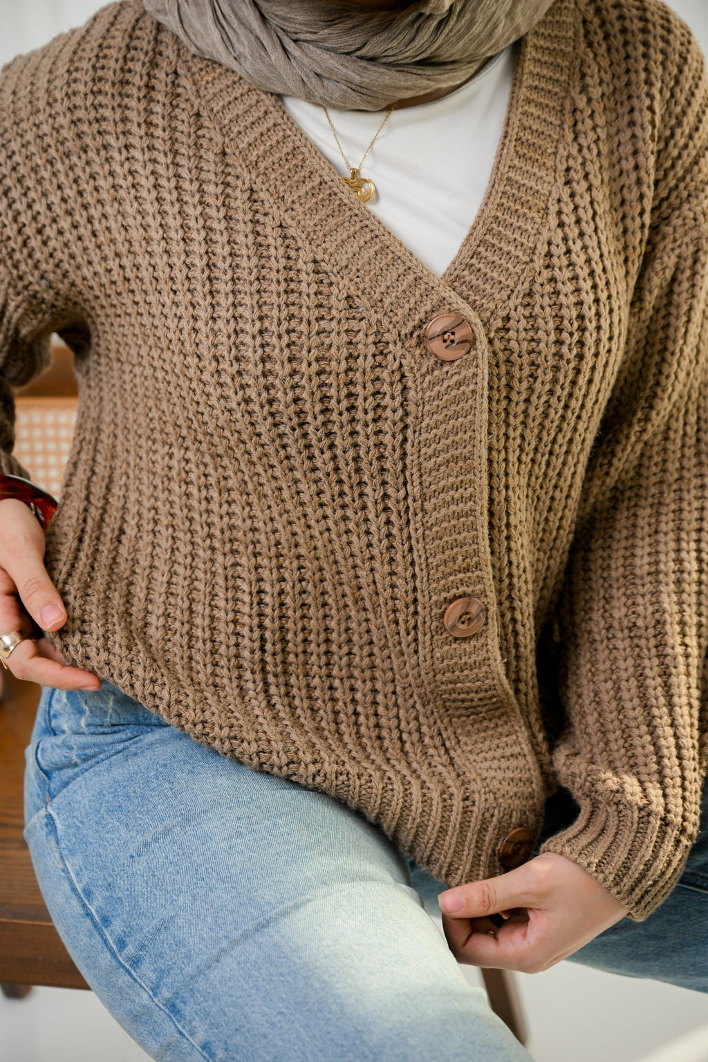 Coffee Golden Ease Cardigan - ATHWAB