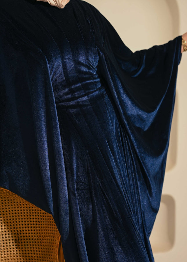 Dark Blue Noor Velvet Abaya - ATHWAB
