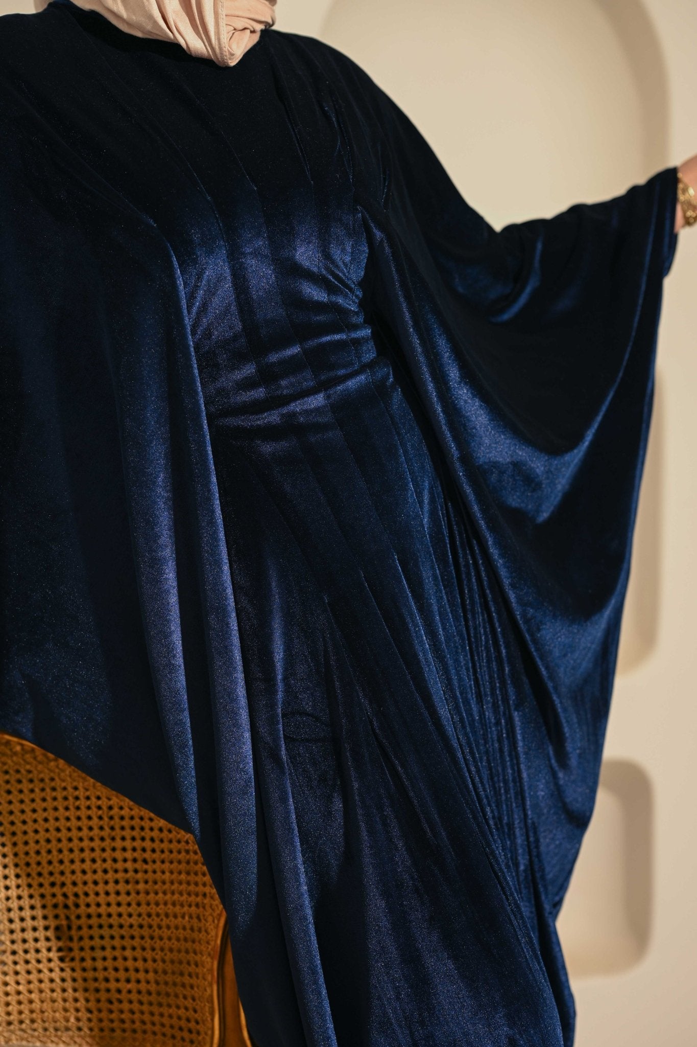 Dark Blue Noor Velvet Abaya - ATHWAB