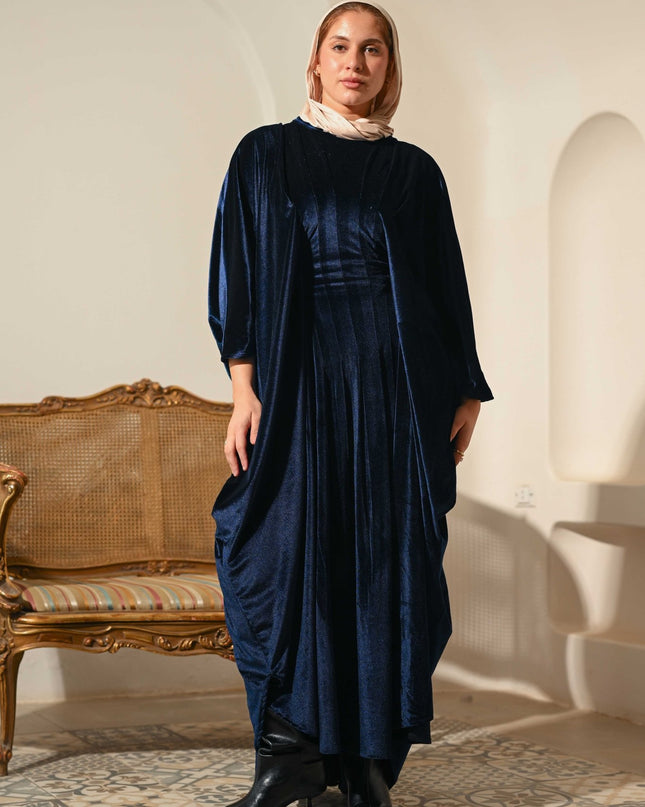 Dark Blue Noor Velvet Abaya - ATHWAB