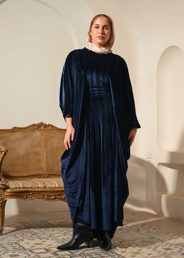 Dark Blue Noor Velvet Abaya - ATHWAB