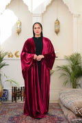 Dark Red Layali Velvet Abaya - ATHWAB