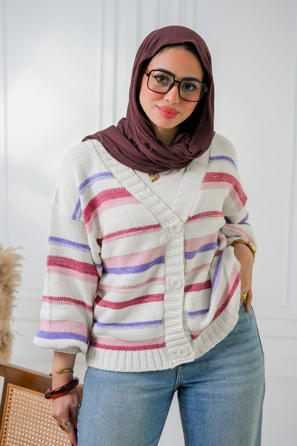 Lavender Cozy Stripe Cardigan - ATHWAB