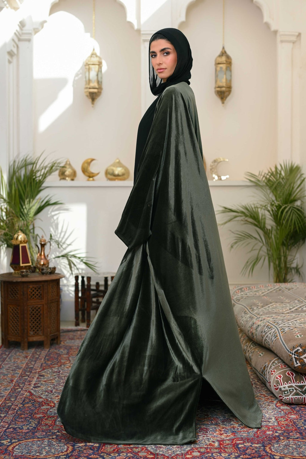 Olive Layali Velvet Abaya - ATHWAB
