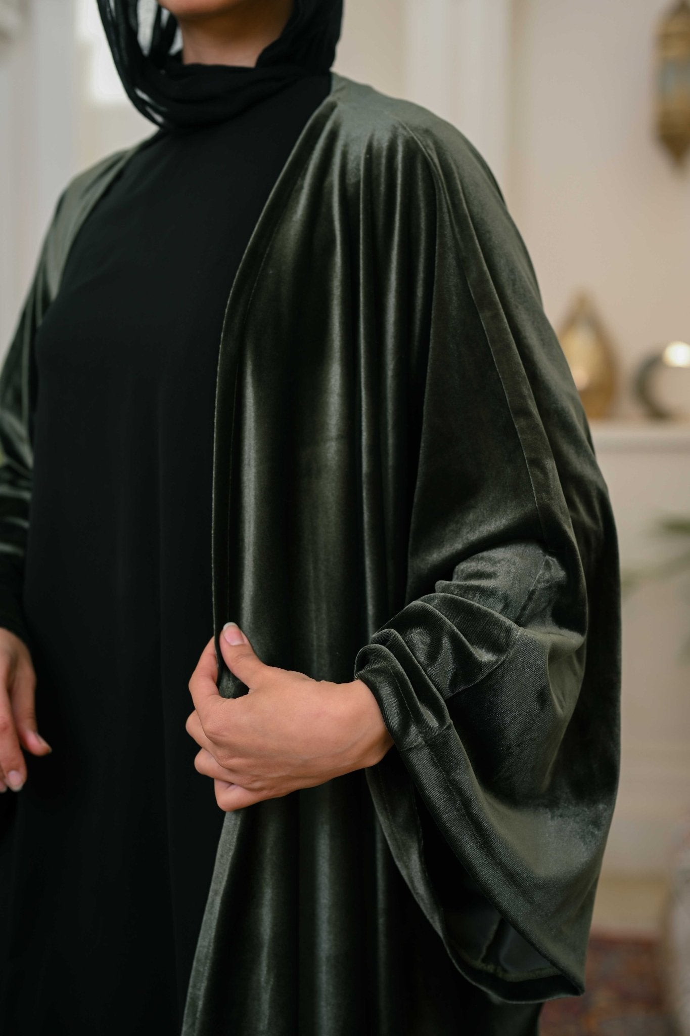 Olive Layali Velvet Abaya - ATHWAB