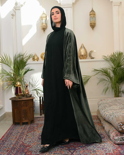 Olive Layali Velvet Abaya - ATHWAB