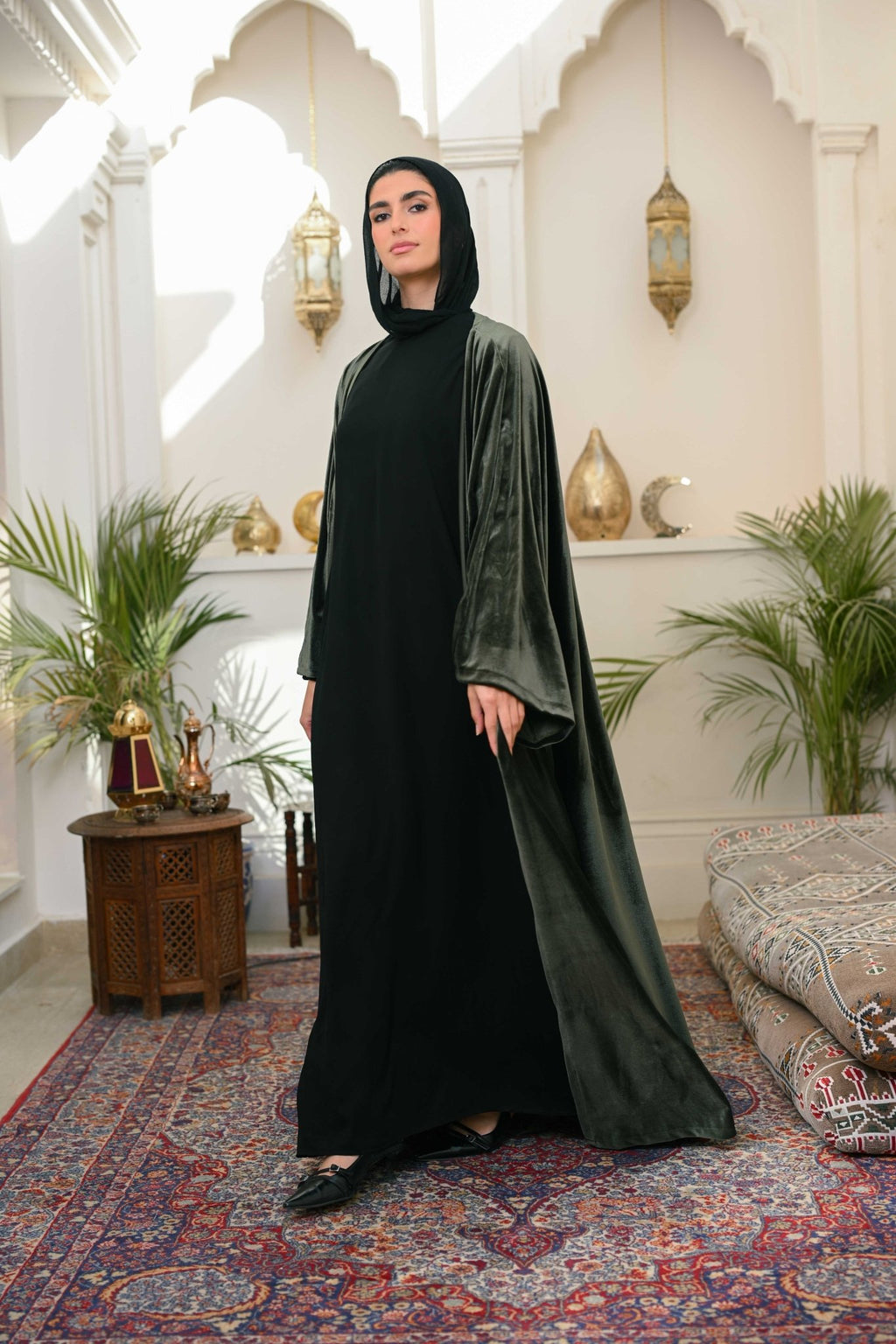 Olive Layali Velvet Abaya - ATHWAB