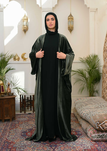 Olive Layali Velvet Abaya - ATHWAB