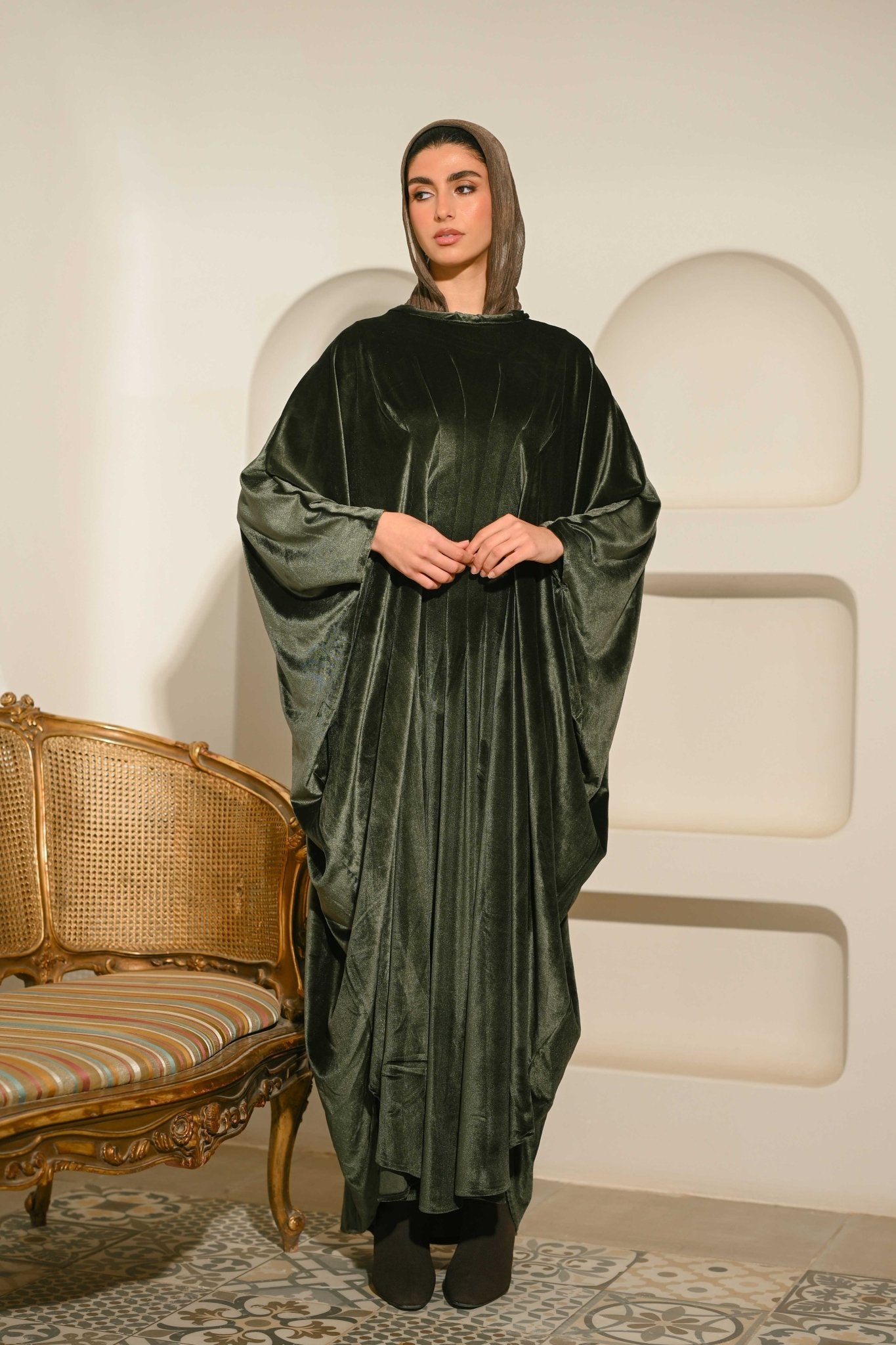 Olive Noor Velvet Abaya - ATHWAB