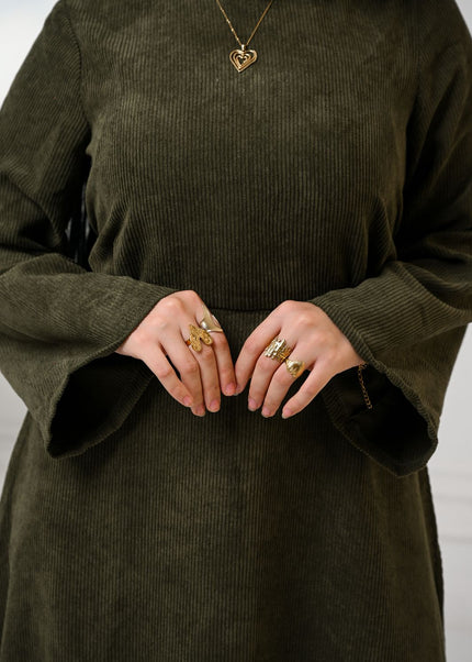 Olive Velvet Charm Dress - ATHWAB