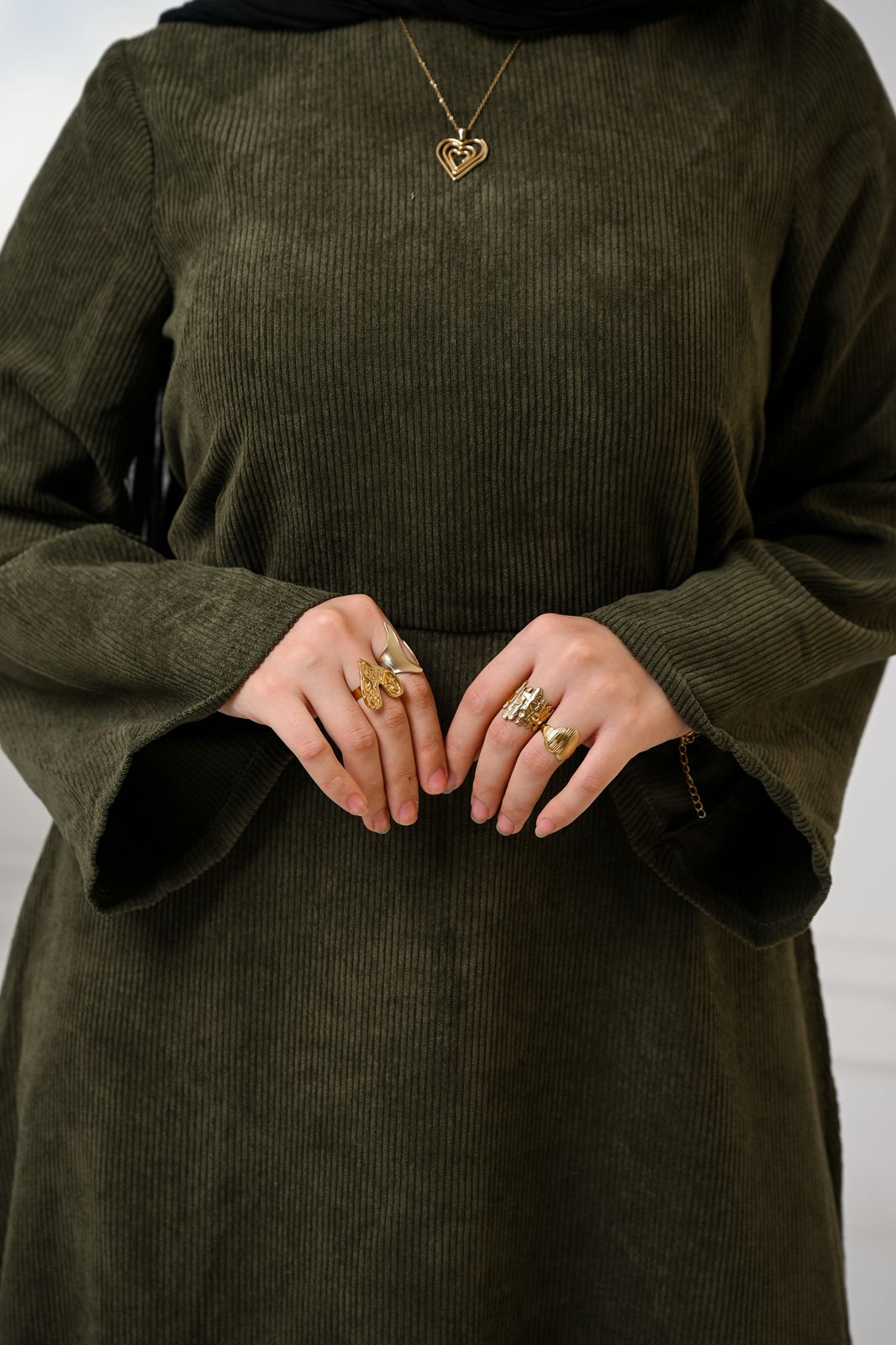Olive Velvet Charm Dress - ATHWAB