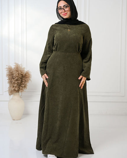 Olive Velvet Charm Dress - ATHWAB