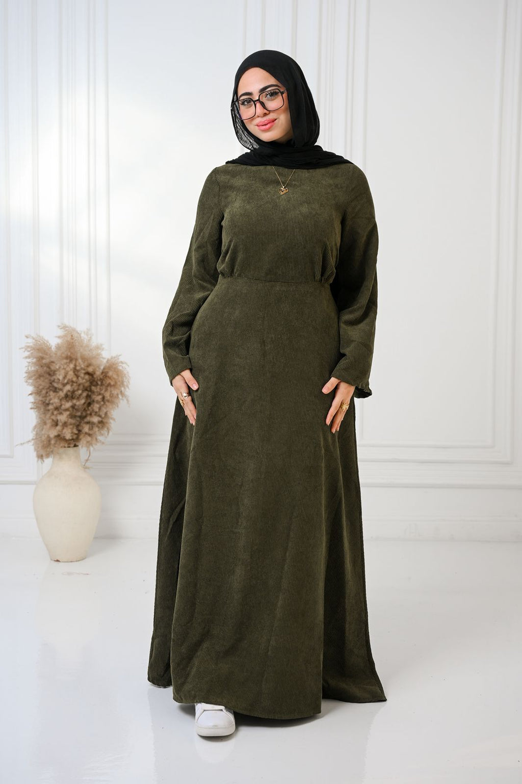 Olive Velvet Charm Dress - ATHWAB