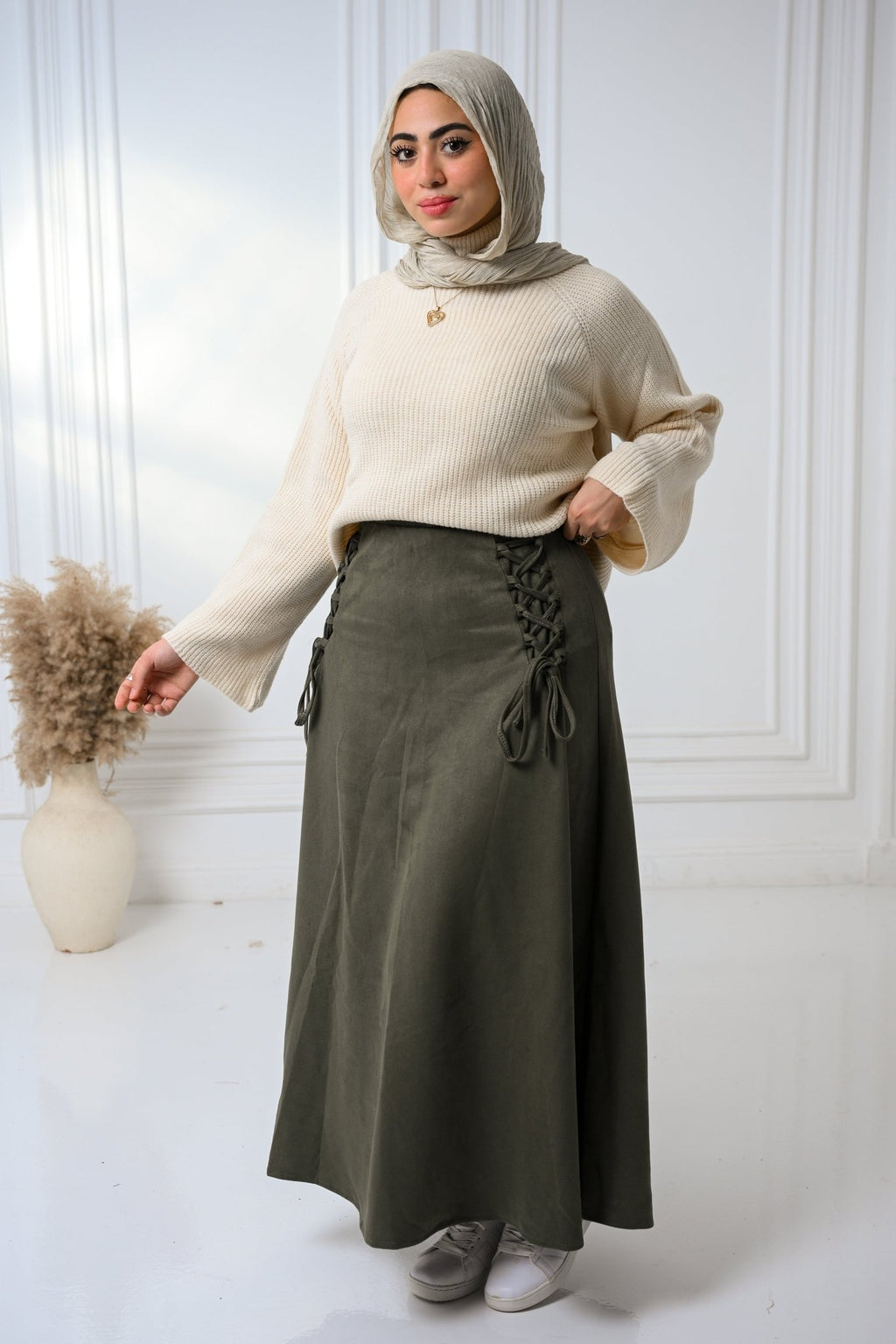 Olive Velvet Grace Skirt - ATHWAB