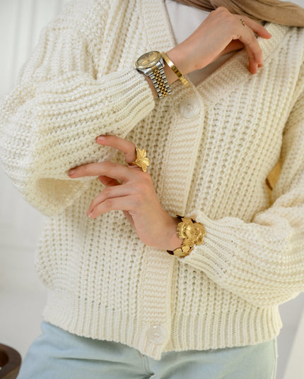 White Golden Ease Cardigan - ATHWAB
