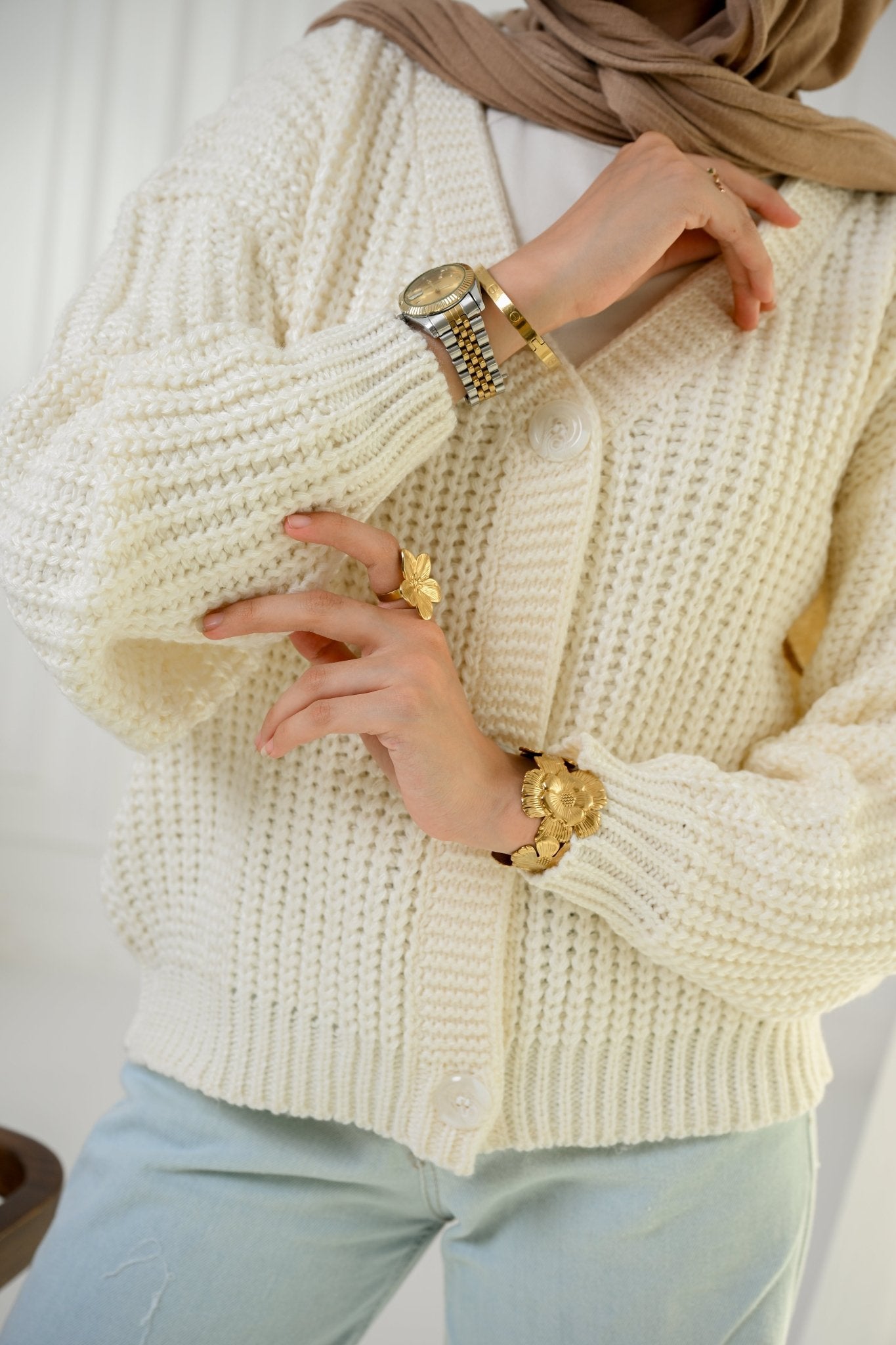 White Golden Ease Cardigan - ATHWAB