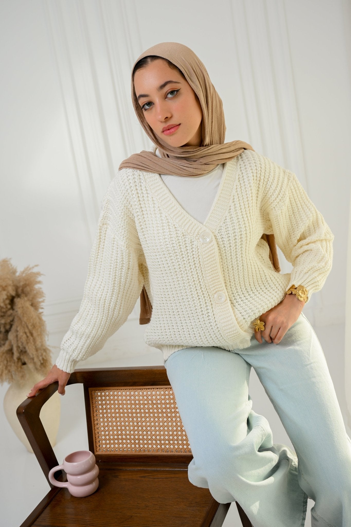 White Golden Ease Cardigan - ATHWAB