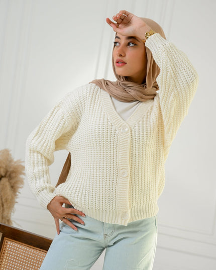 White Golden Ease Cardigan - ATHWAB