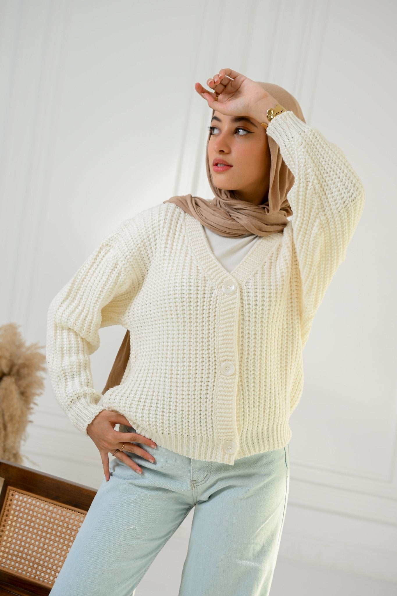 White Golden Ease Cardigan - ATHWAB