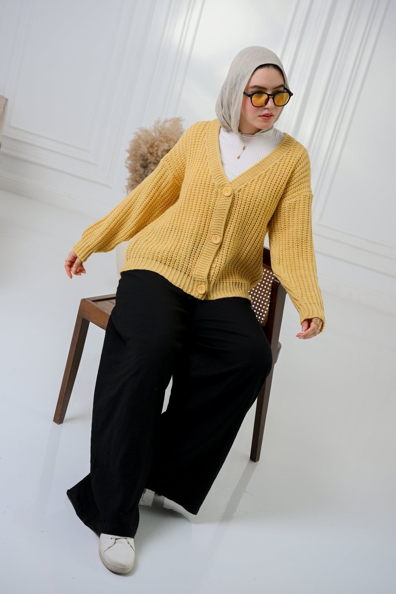 Yellow Golden Ease Cardigan - ATHWAB